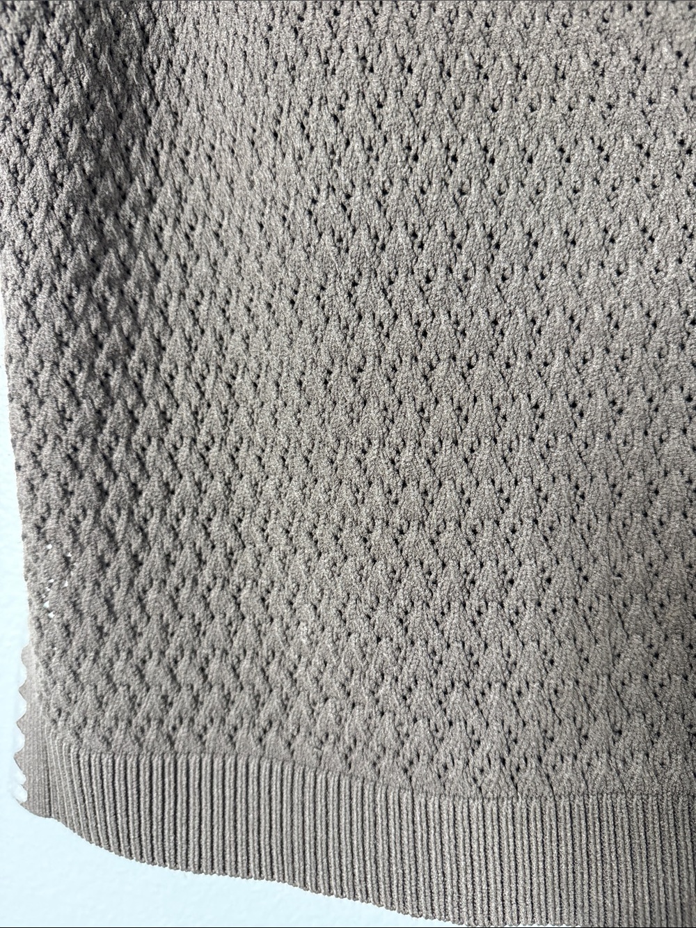 Lou & Grey Taupe Gray Pointelle Knit Half-Zip Sleeveless Sweater Top - Picture 9 of 12